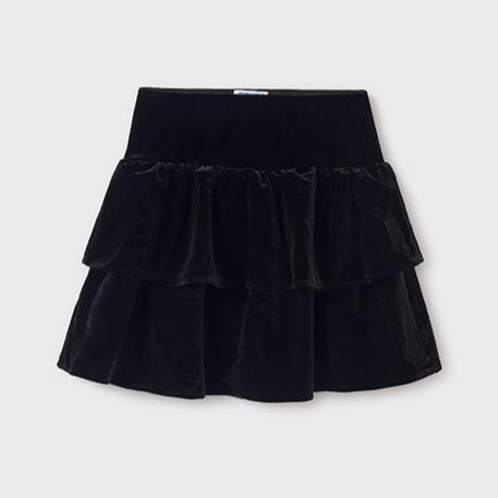 Black Ruffled Velvet Skirt