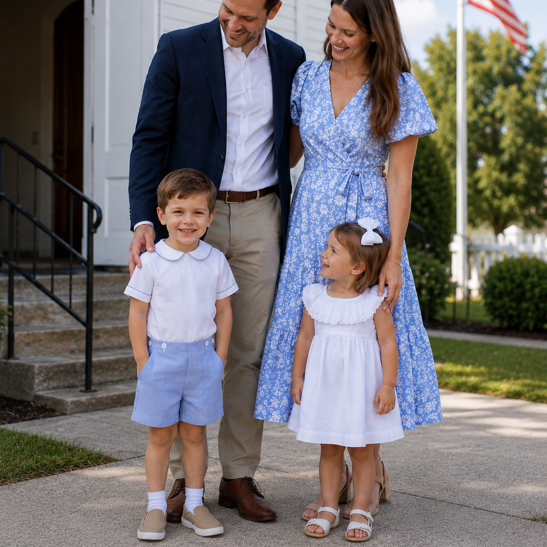 Royal Blue Micro Check Button-On Shortall