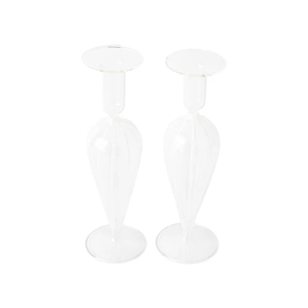 Nuovo Stripe White Candlesticks - Set of 2
