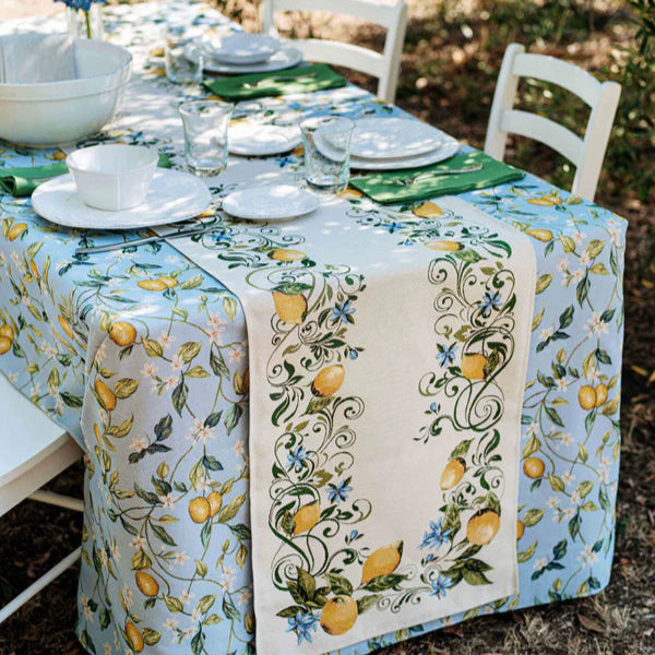Tavola Lemons with Blue Flowers Runner