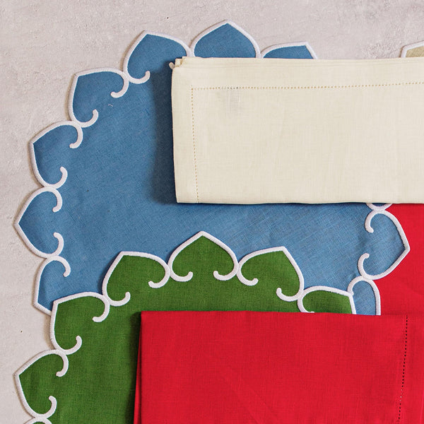 Tessuti Sage Green Round Placemats w/ White Stitching - Set of 4