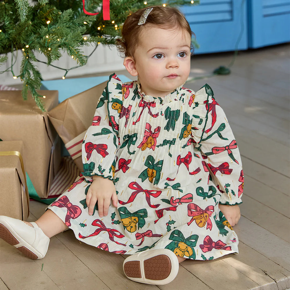 Baby Girls Jaipur Dress - Christmas Bows and Bells