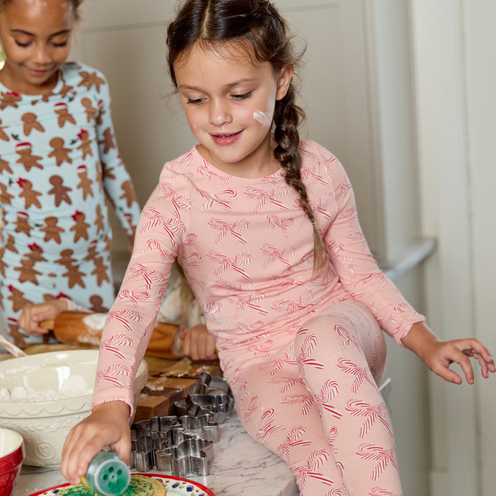 Kids Bamboo PJ Set - Candy Cane Bows