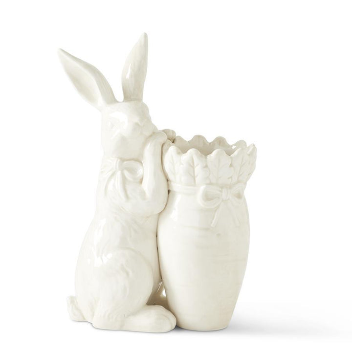 Antiqued White Dolomite Carrot Vase w/ Rabbit