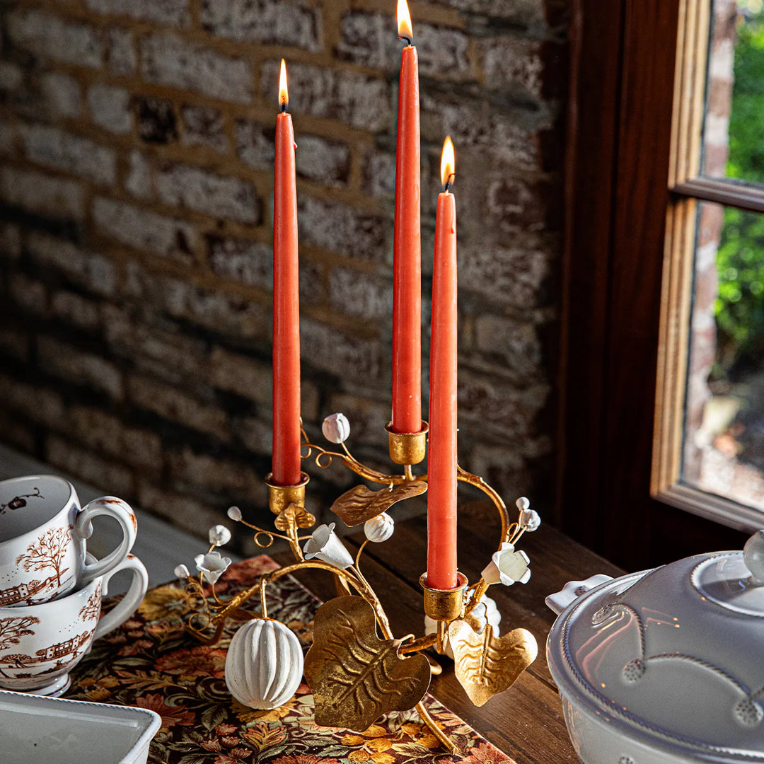 Forest Walk Pumpkin &amp; Vine Triple Candlestick Holder - Gold