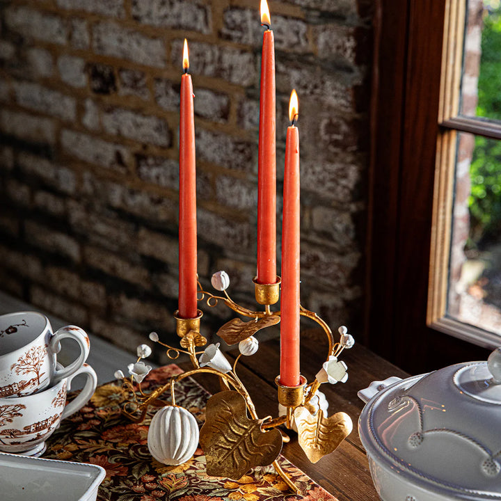 Forest Walk Pumpkin &amp; Vine Triple Candlestick Holder - Gold