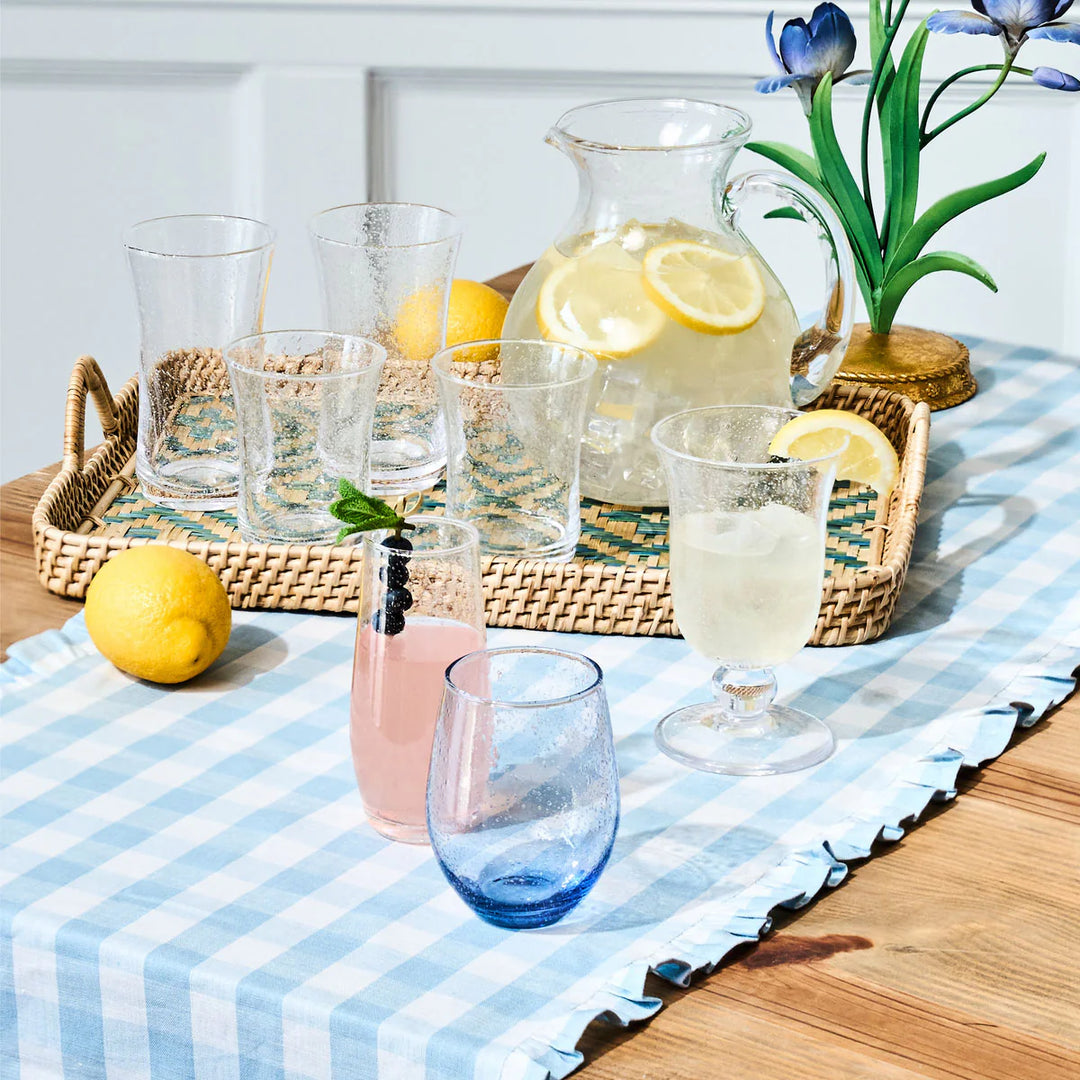 Gingham Ruffle 18" x 90" Table Runner - Ocean