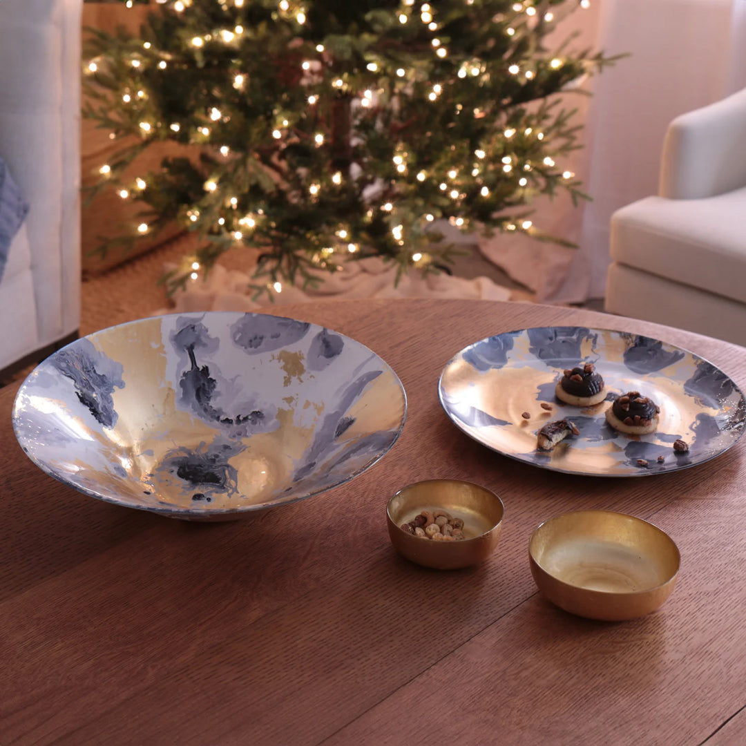 New Orleans Glass Gold Foil Small Shallow Round Bowls - Set of 2