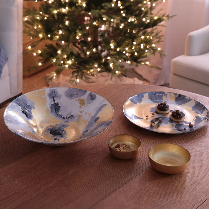 New Orleans Glass Gold Foil Small Shallow Round Bowls - Set of 2