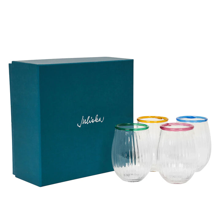 Nell Stemless Wine Glass Assorted Set/4 - Multi