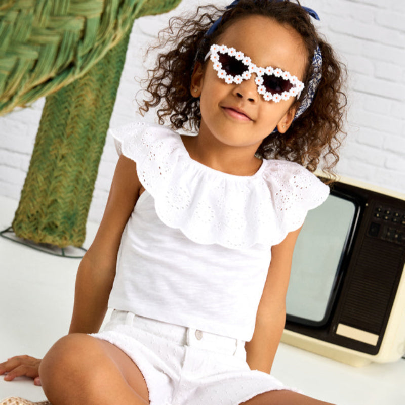 White Eyelet Ruffle T-Shirt