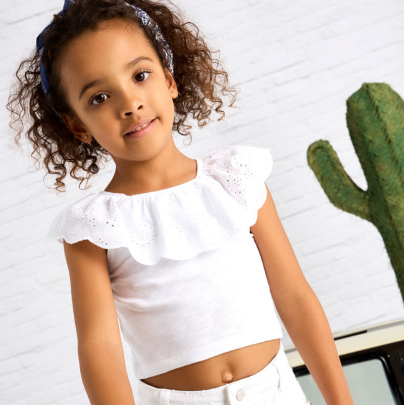 White Eyelet Ruffle T-Shirt