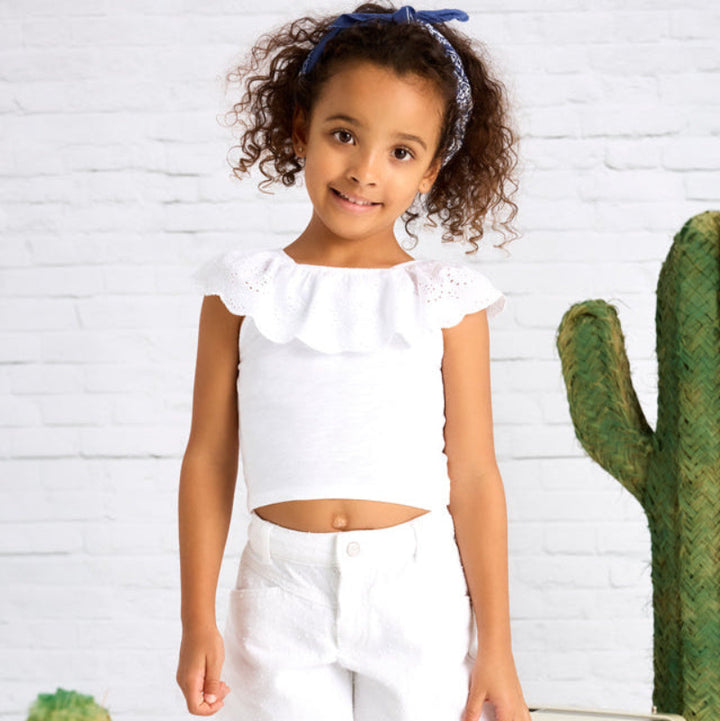 White Eyelet Ruffle T-Shirt