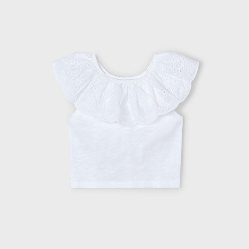 White Eyelet Ruffle T-Shirt