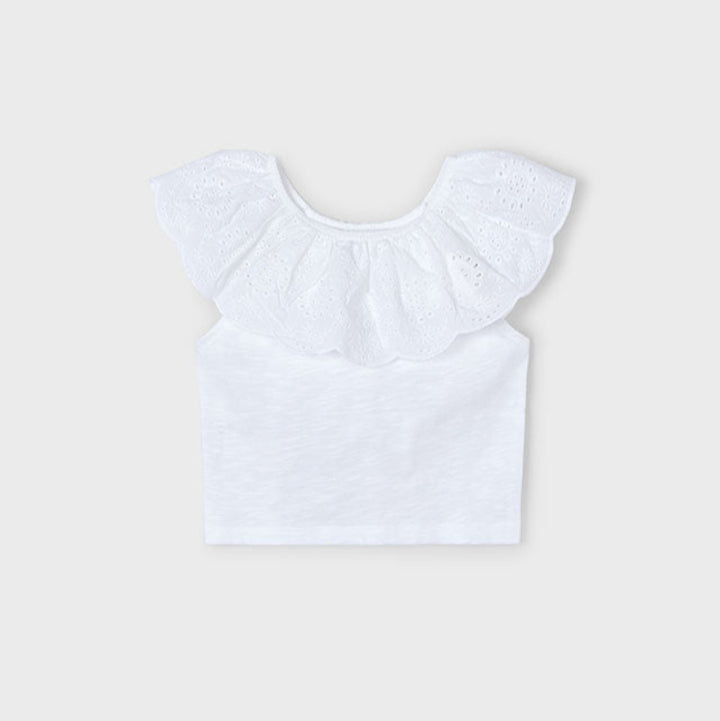 White Eyelet Ruffle T-Shirt