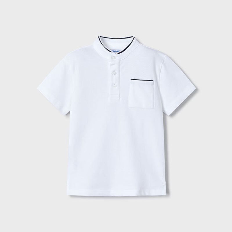 White Mao Collar Polo