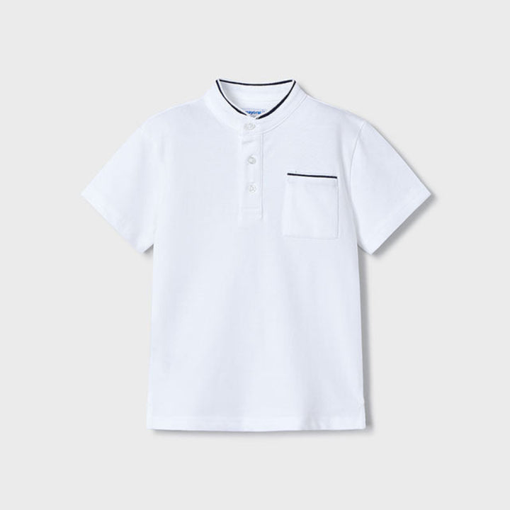 White Mao Collar Polo