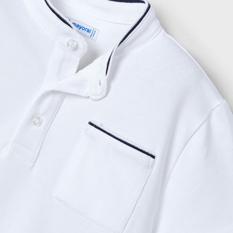 White Mao Collar Polo