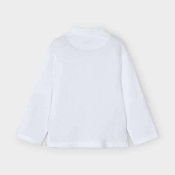 White Long Sleeve Mandarin Collar Henley Shirt