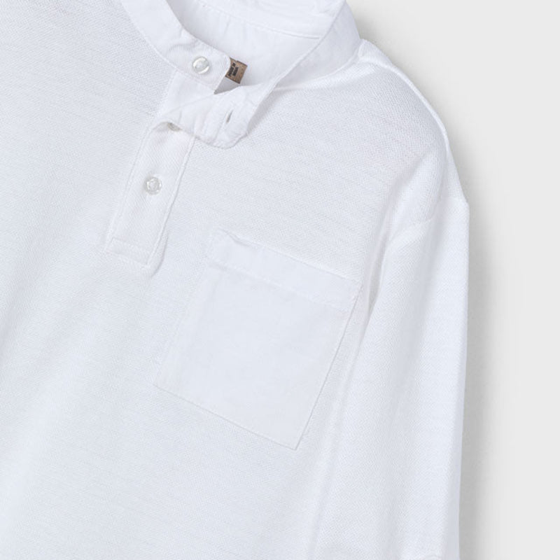 White Long Sleeve Mandarin Collar Henley Shirt