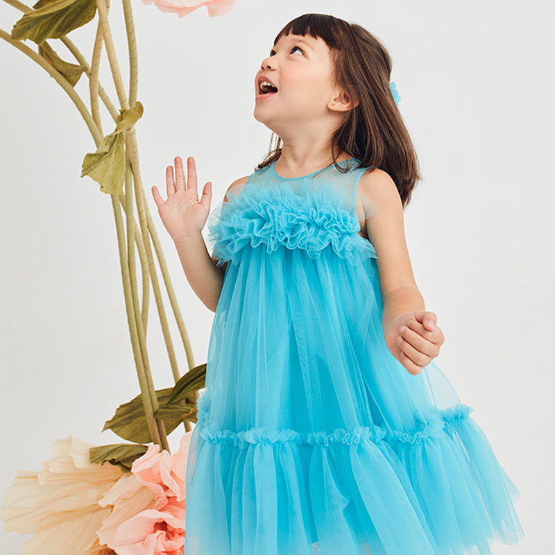 Turquoise Ruffle Tulle Dress