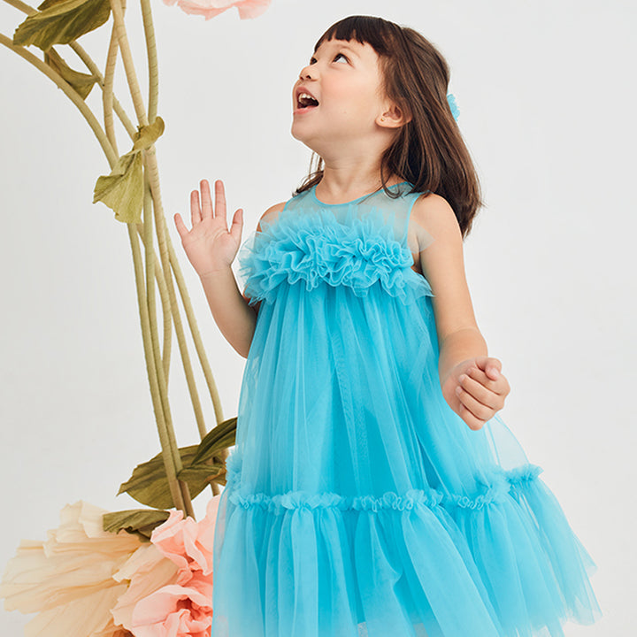 Turquoise Ruffle Tulle Dress
