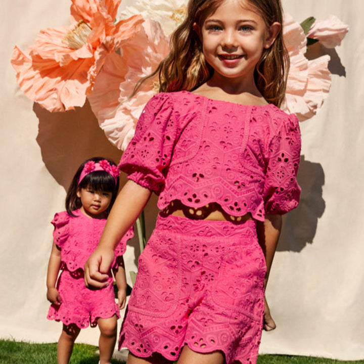 Fuchsia Eyelet Short Set