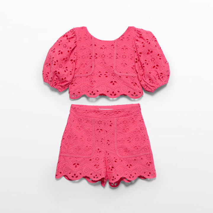 Fuchsia Eyelet Short Set