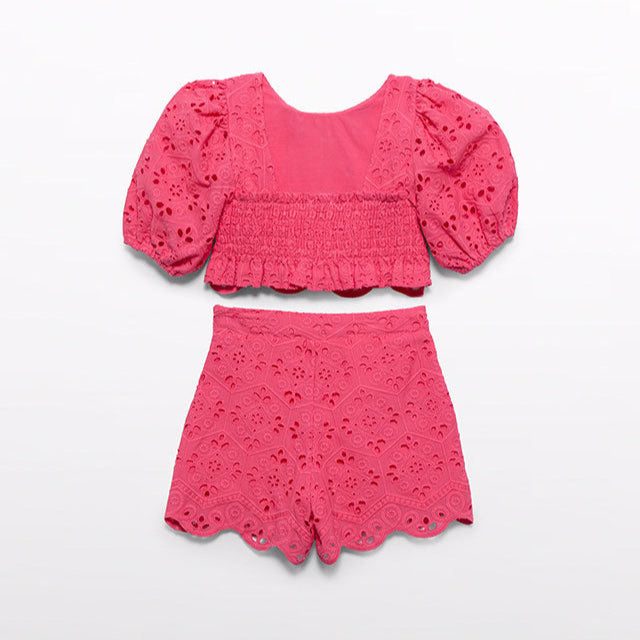 Fuchsia Eyelet Short Set