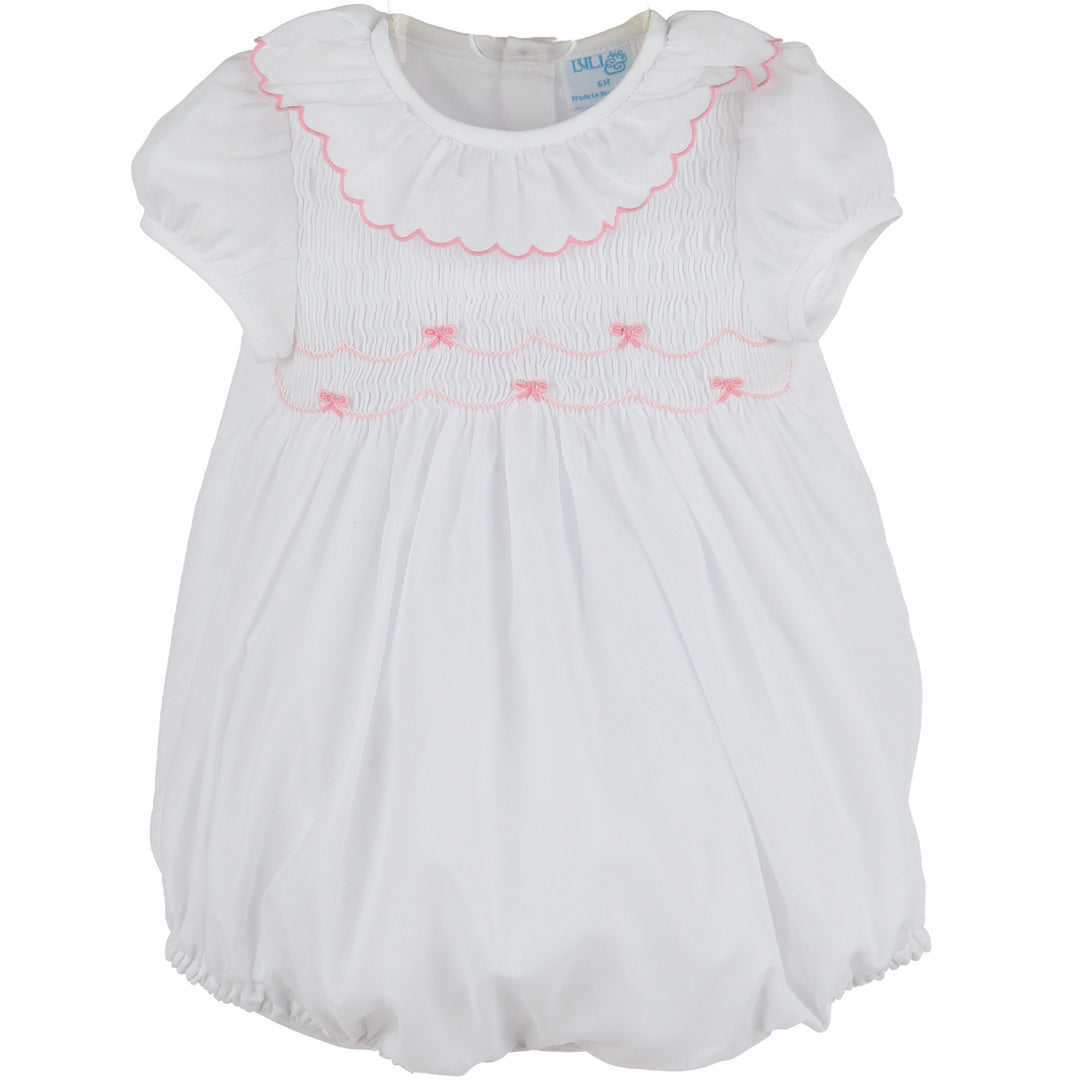 White Batiste Bubble w/ Pink Smocked Bows