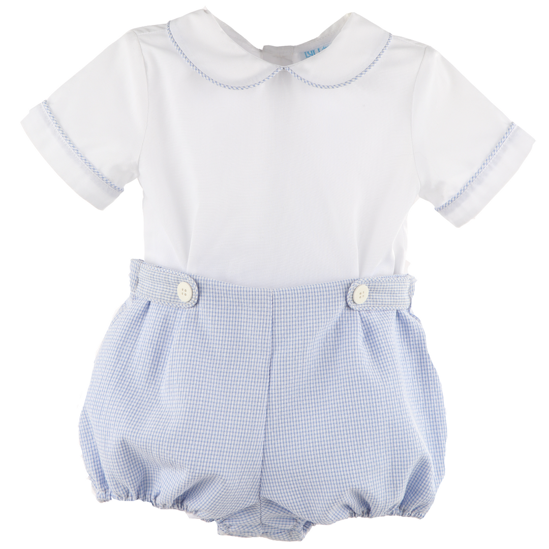 Blue Mini Vichy Seersucker Button On Set