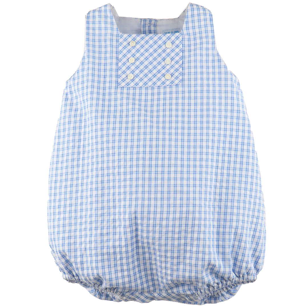 Blue Seersucker Windowpane Vichy Bubble