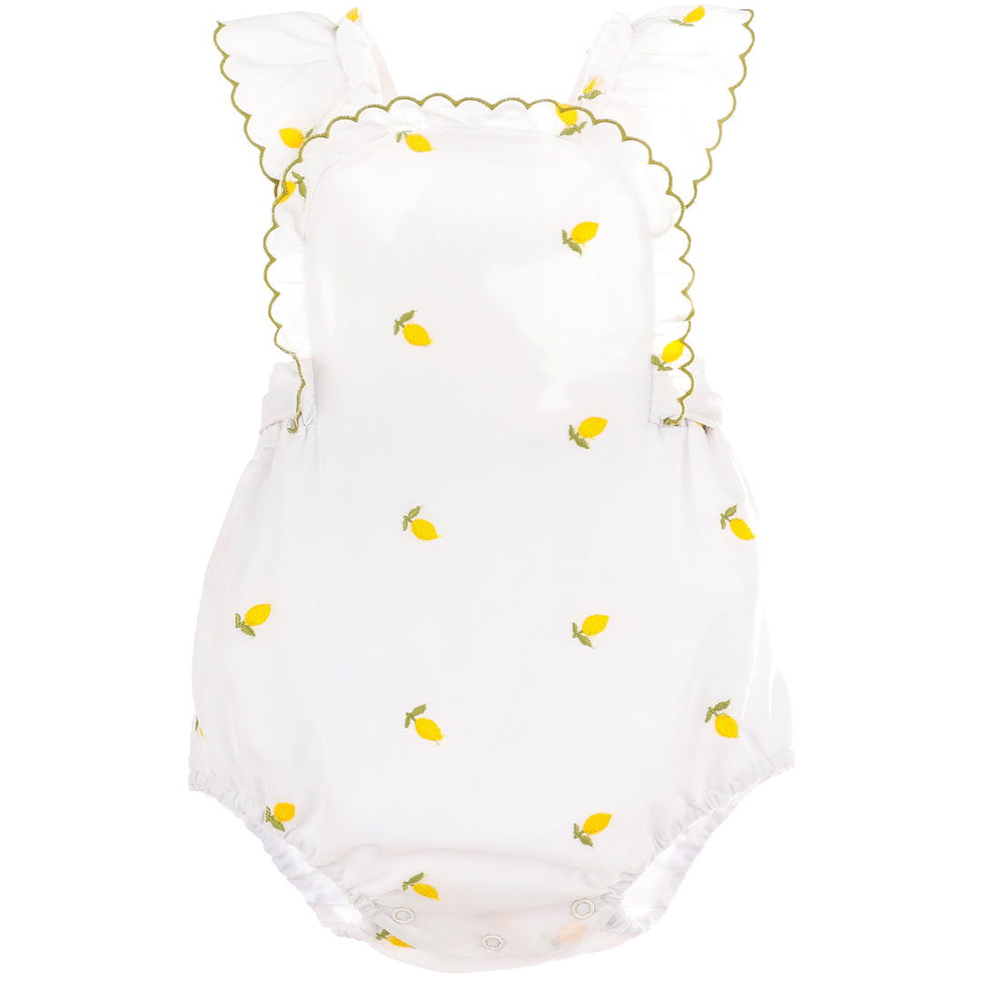 Lemon Broderie Sunsuit With Green Trim