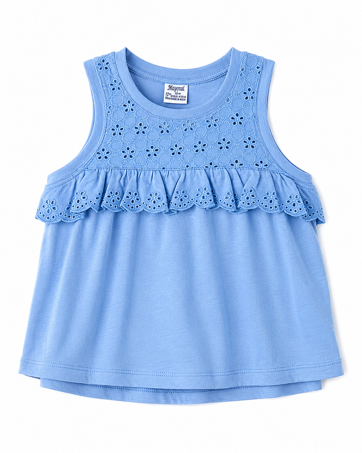 Blue Eyelet Lace Ruffle Tank
