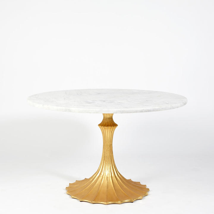 Flute Table 48" White Marble Top w/ 26" Gold Leaf Base