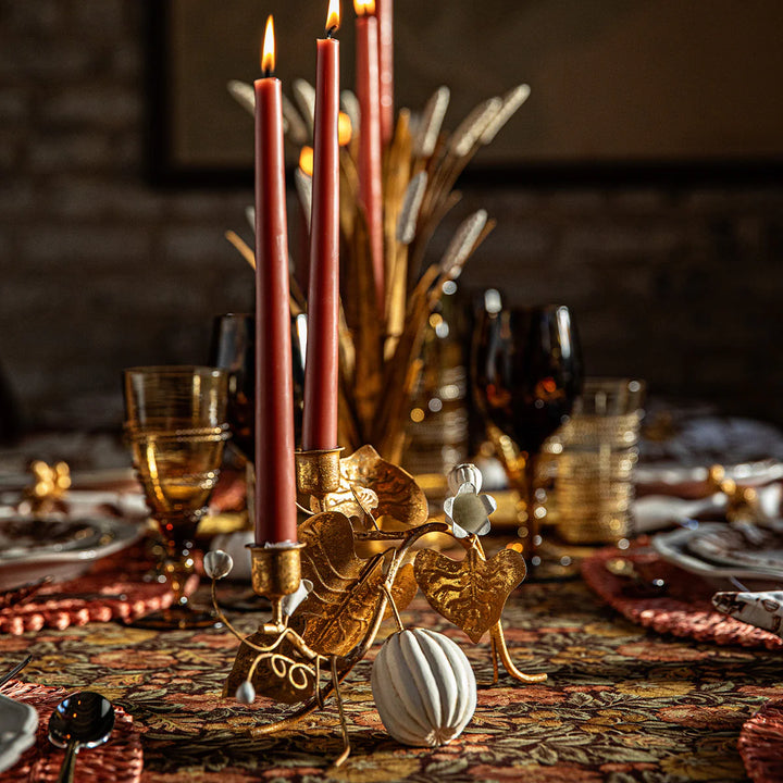 Forest Walk Pumpkin &amp; Vine Double Candlestick Holder - Gold