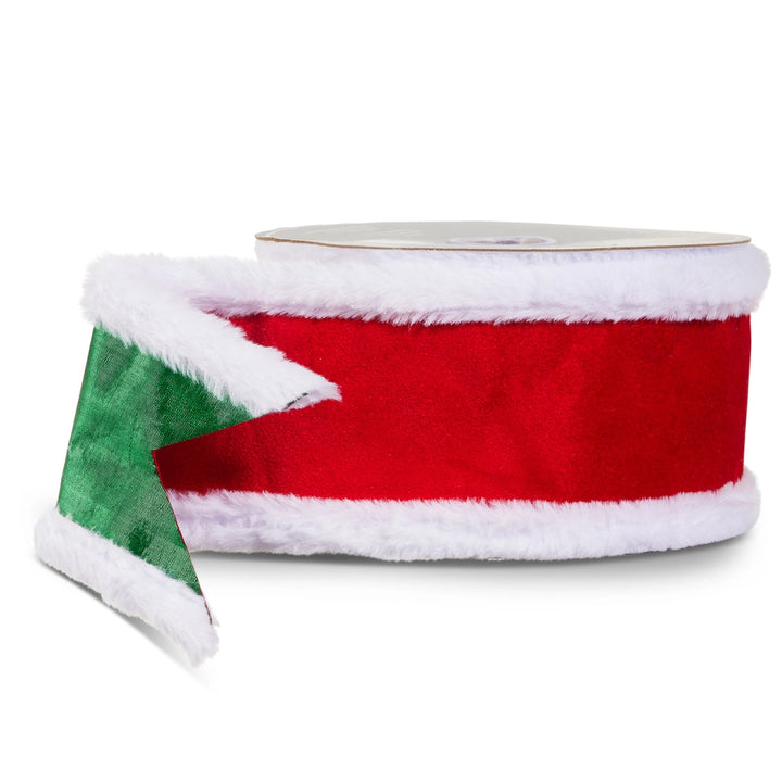 Red 4-inch Festive Holiday wired ribbon featuring a classic Christmas design, 10 yards long and made of polyester, ideal for wreaths, Christmas trees, bows, garlands and seasonal home decor