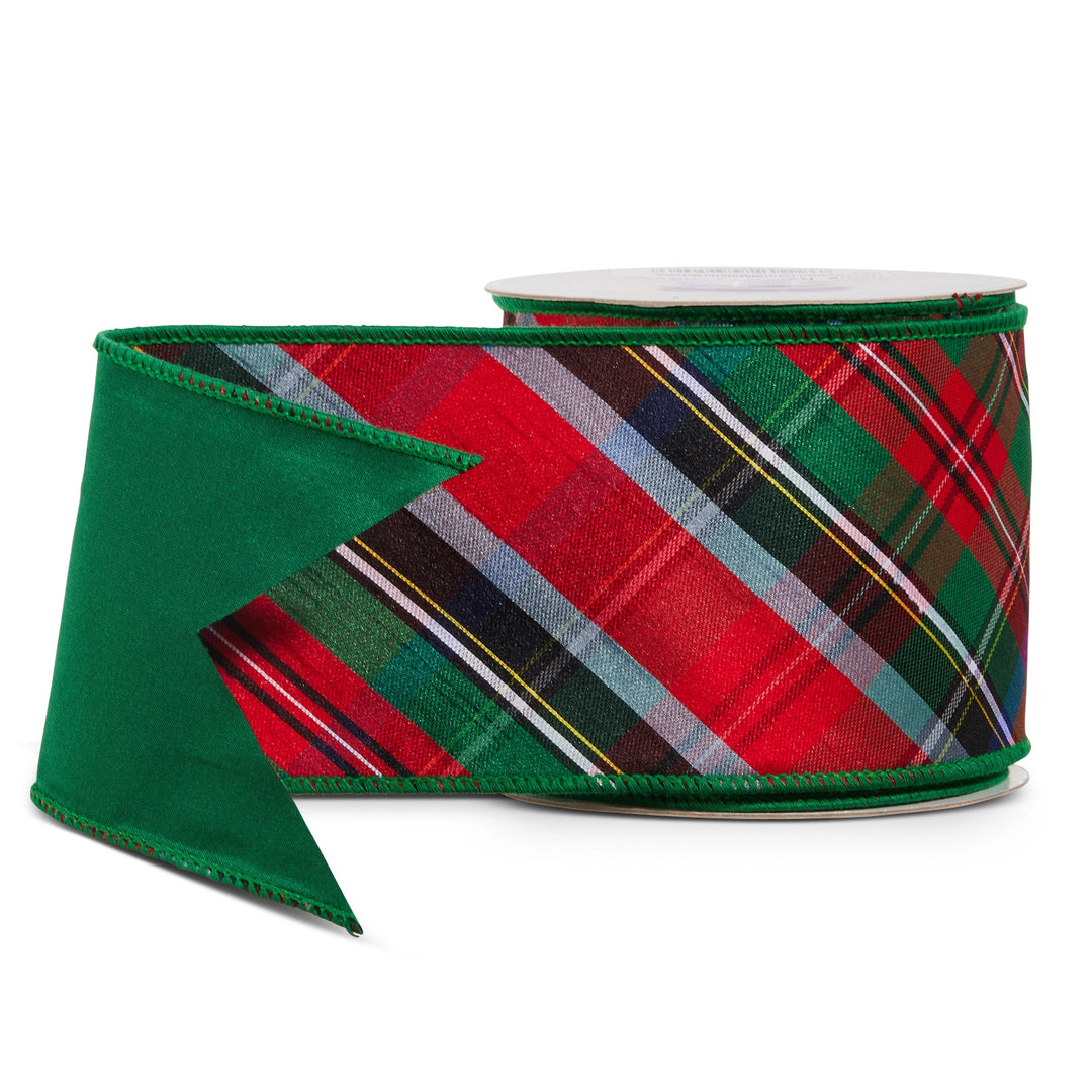 4-inch tartan plaid wired Christmas ribbon in multicolor polyester, 10-yard roll for holiday wreaths, Christmas trees, bows, garlands, and festive décor.