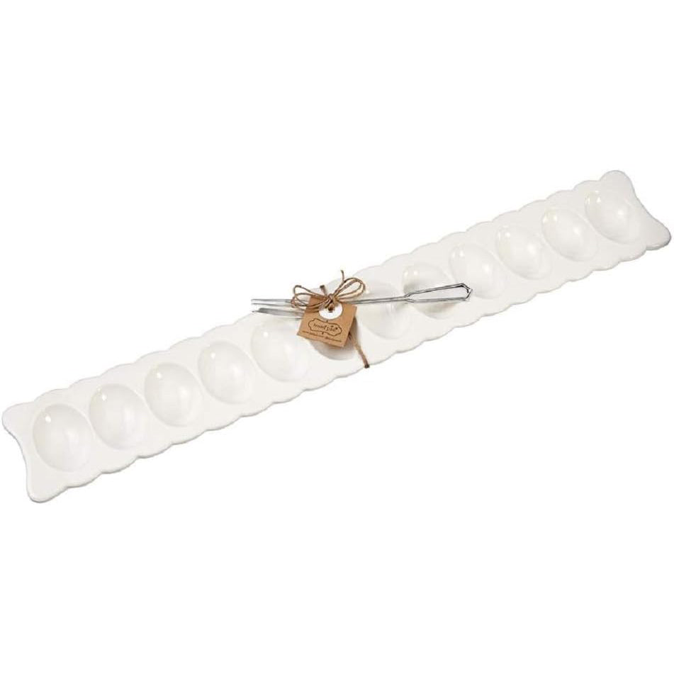 Scalloped Long Deviled Egg Tray & Fork Set