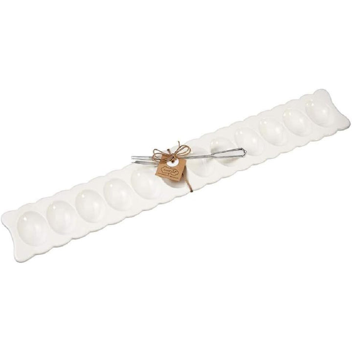 Scalloped Long Deviled Egg Tray & Fork Set