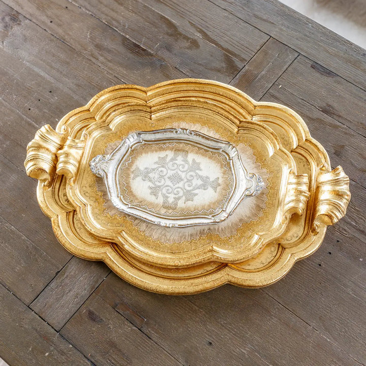 Florentino Wooden Tray Antique Silver/Gold
