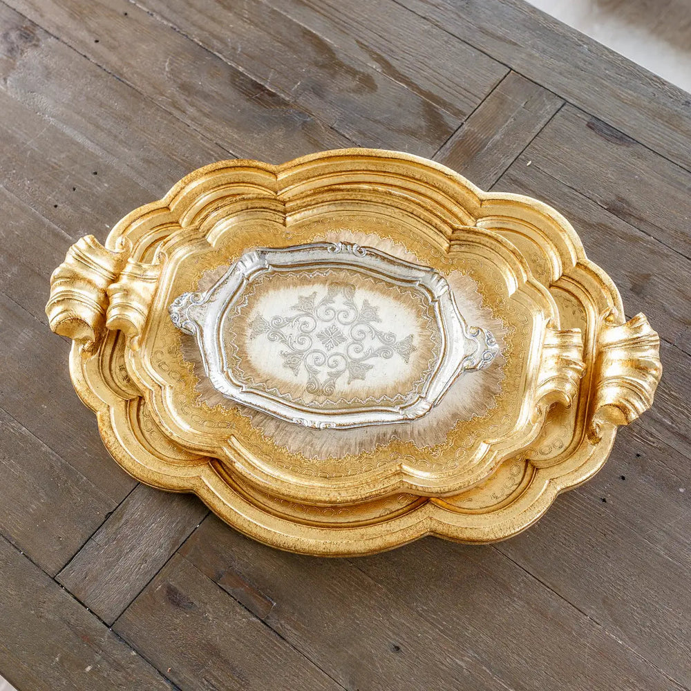 Florentino Antique Gold Wooden Tray  - Extra Large