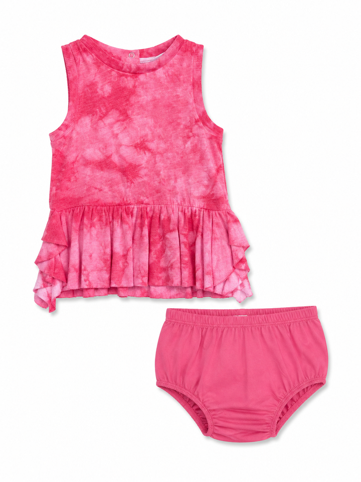 Strawberry Pink Tie-Dye Stretch Knit Dress w/ Bloomer