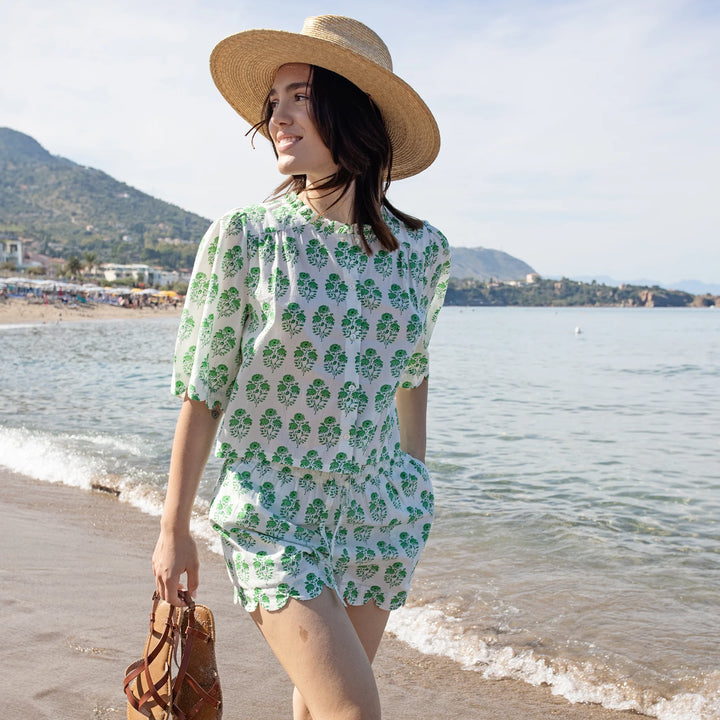 Womens Misha Scallop Short - Green Strawflower