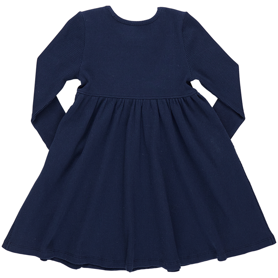 Girls Organic Kylie Rib Dress - Navy