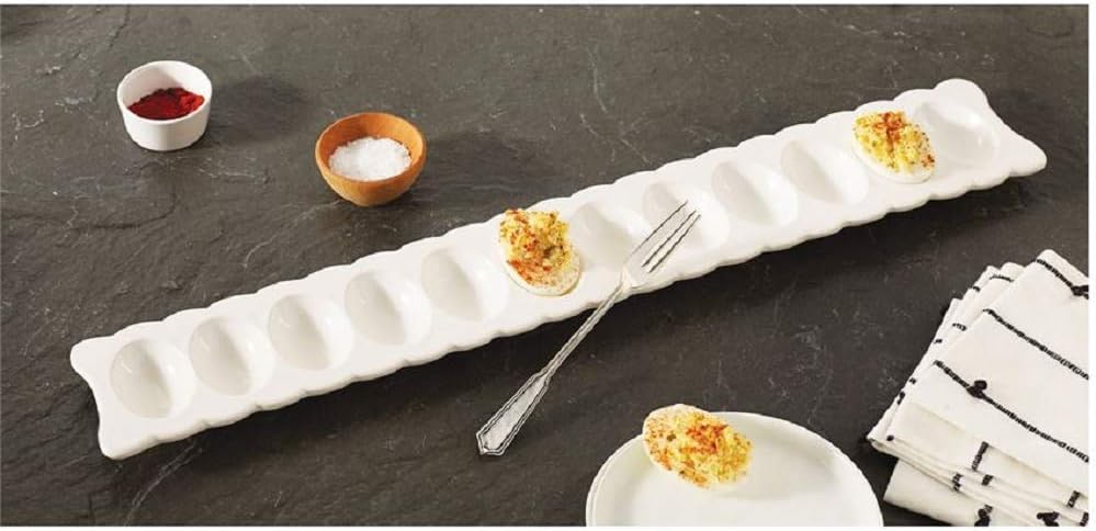 Scalloped Long Deviled Egg Tray & Fork Set