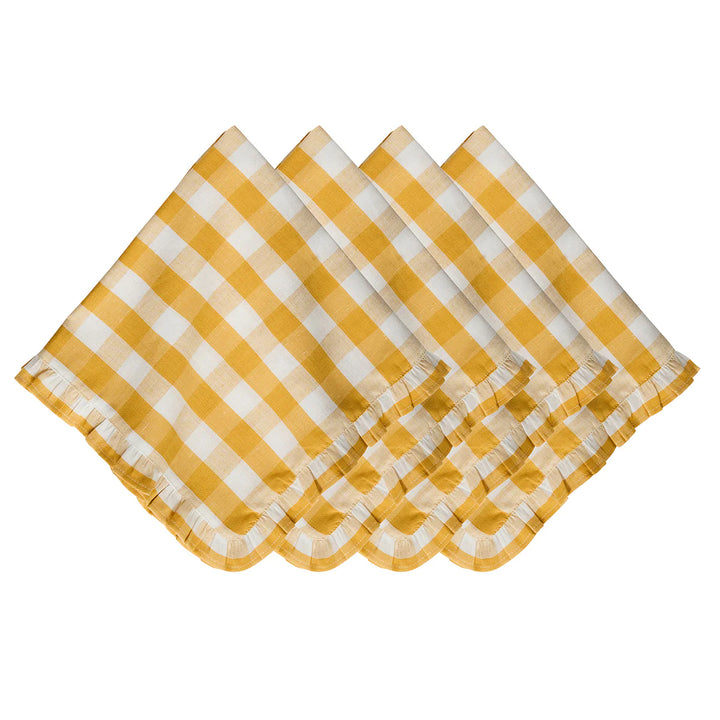 Gingham Ruffle Napkin Set/4 - Sunshine