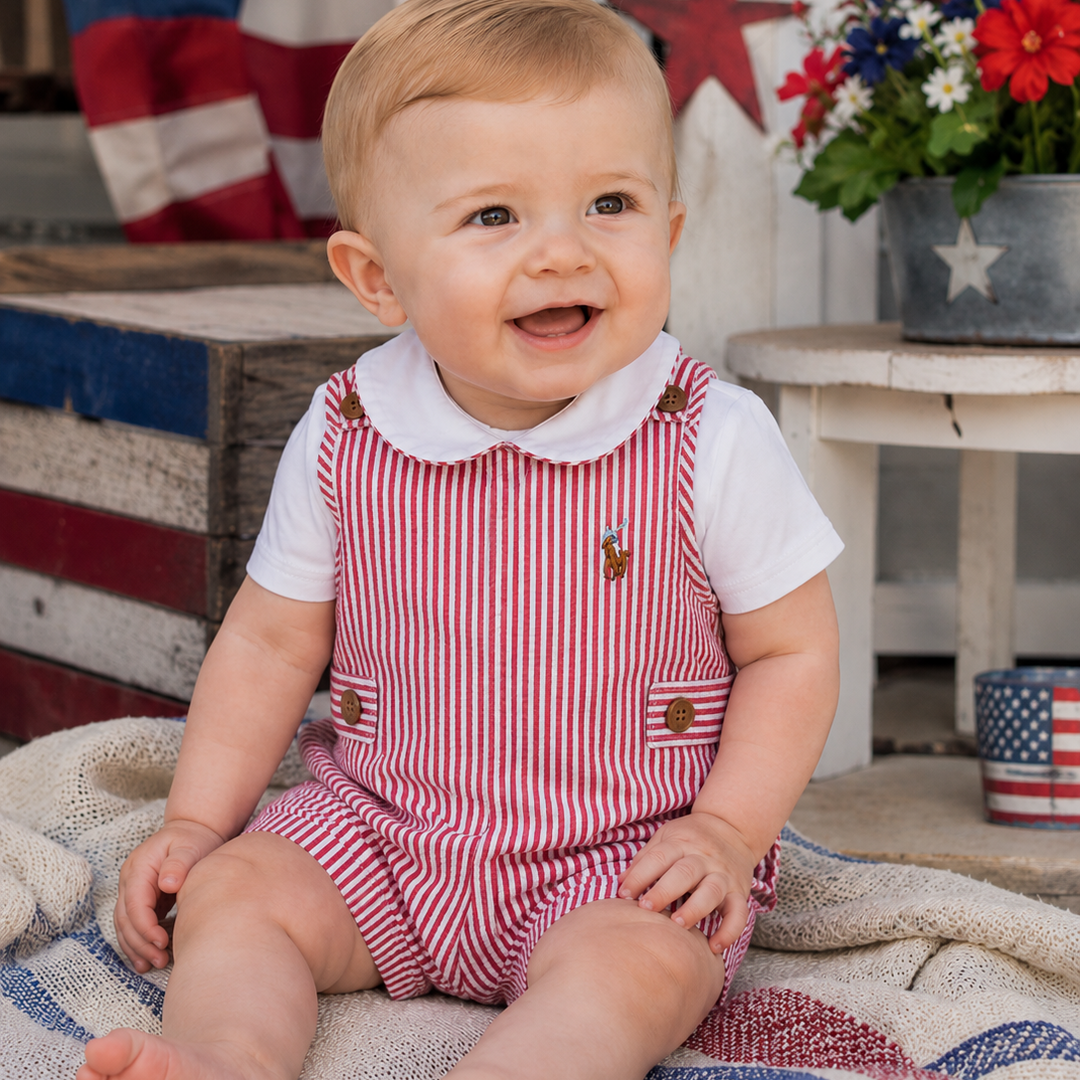 Red Seersucker Shortall