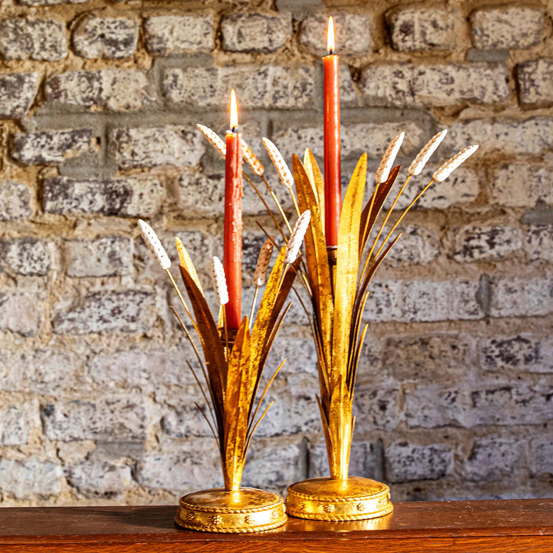 Forest Walk Wheat 13" Candlestick - Gold