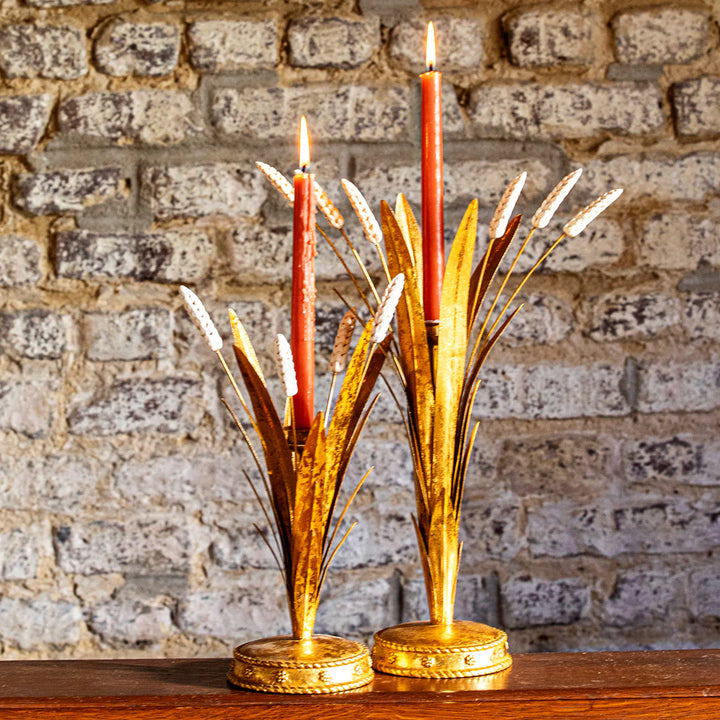 Forest Walk Wheat 13" Candlestick - Gold